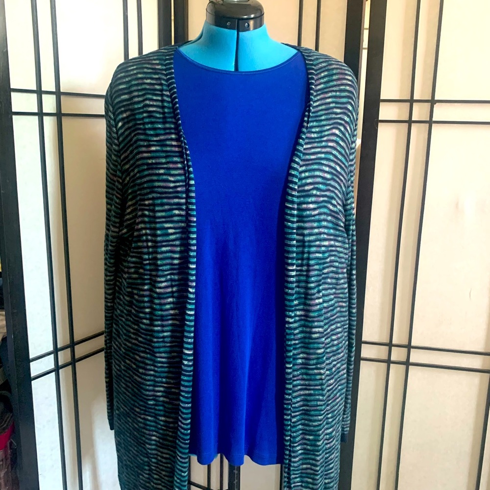 Like New Catherines cardigan 2X with C.J.  Banks Royal blue long sleeve top 3X